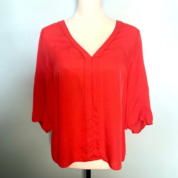 J. Crew 365 Red Silk V-Neck Top Size Small - Picture 2 of 8